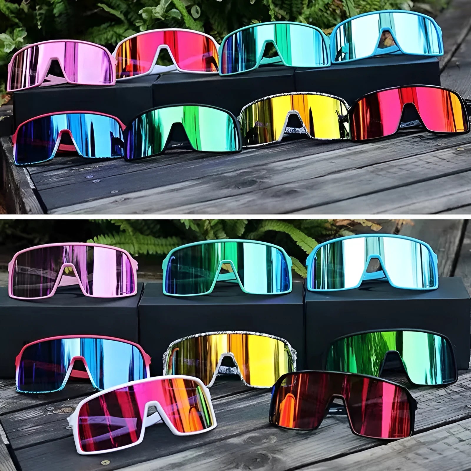 Windproof cycling sunglasses with black spotted frame and grey film lenses for men and women