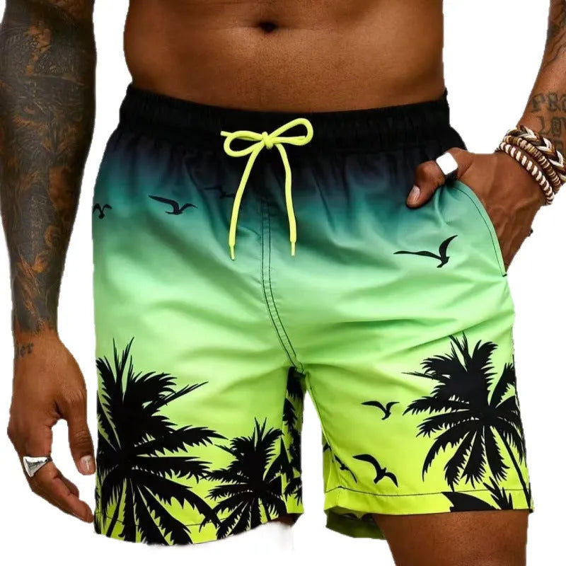 Men's ethnic style swimming trunks with loose board short design in polyester fabric