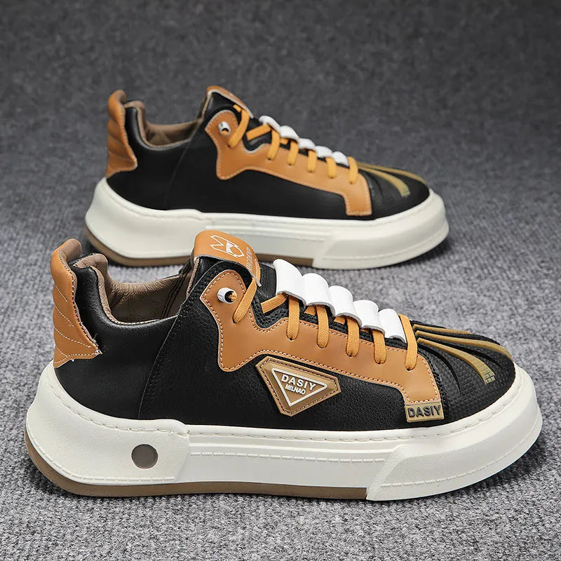 Men's beige low-top sneakers with elastic band and mesh lining for casual wear