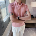 Korean tight fit solid colour polo shirt with lapels and short sleeves in cotton blend fabric