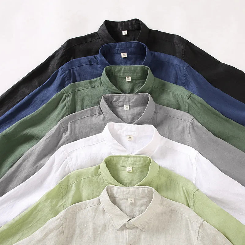 Linen long sleeve loose shirt in Chinese style cardigan design available in seven colours