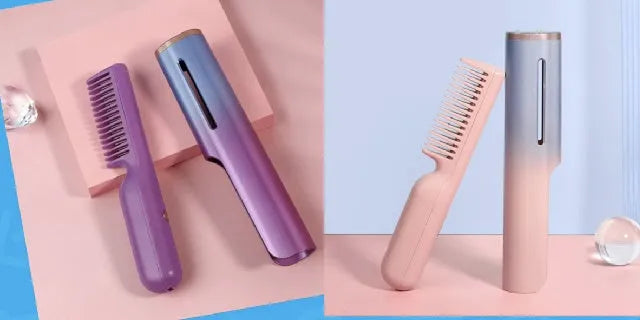 Wireless charging USB negative ion hair straightening comb with tourmaline ceramic heat conductor, 3D gradient green colour