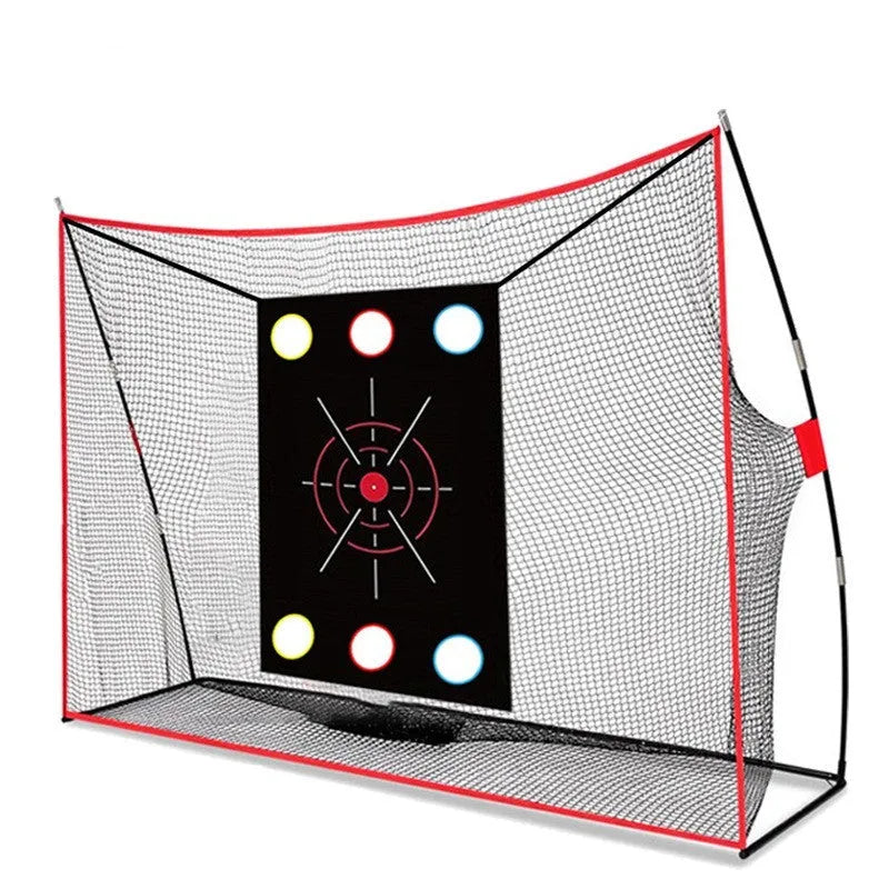 Golf swing wedge training net with 3-hole cross net and 30x60cm straw mat practice kit
