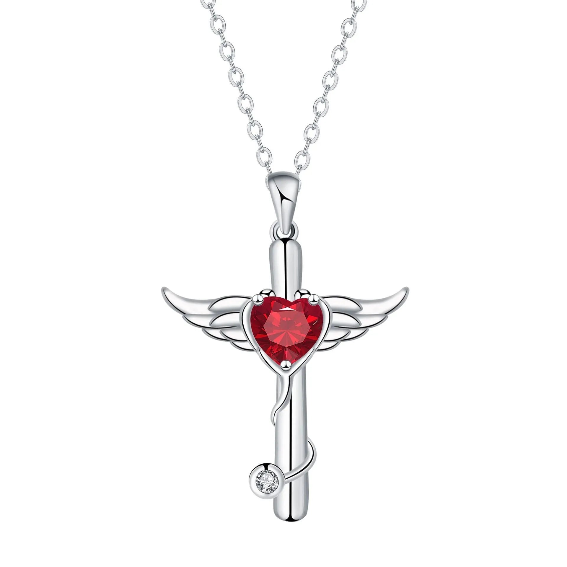 Copper cross stethoscope necklace with personality wings design in electroplated finish