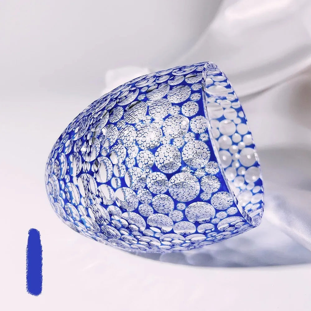 Sapphire blue hand carved crystal glass wine glass with bubble cut pattern, Japanese simple style