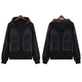 Mens washed distressed cotton terry sweatshirt with heavy-duty classic print and 3D patch pocket in black