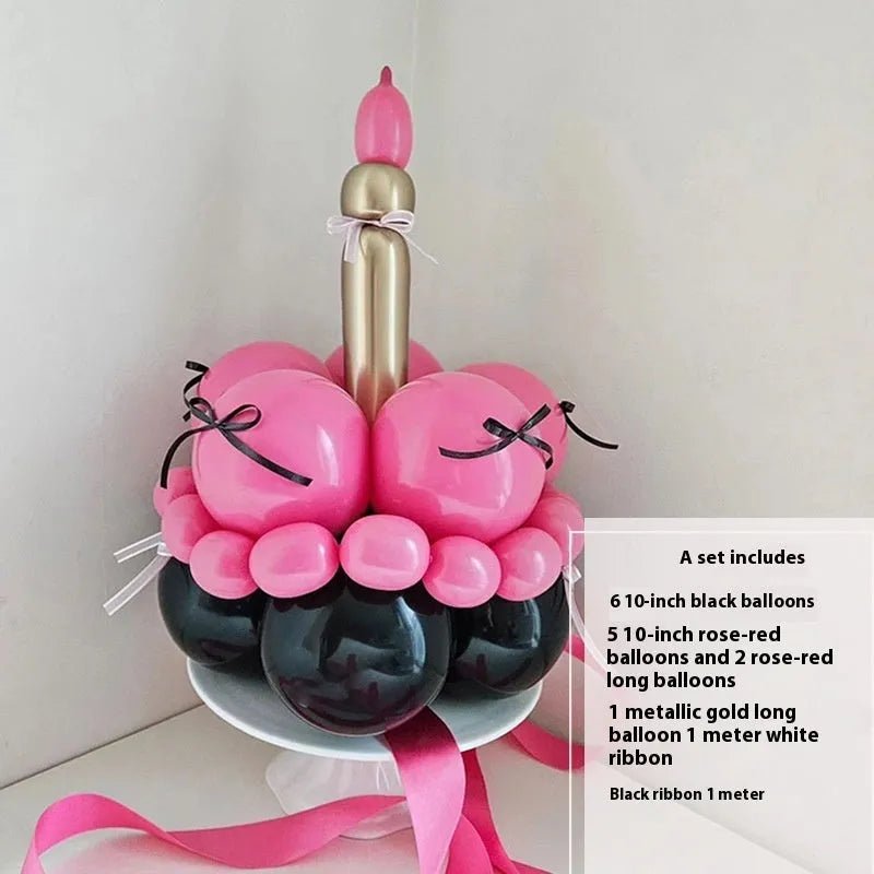 DIY balloon bouquet cake set with round balloons for party decoration and cake toppers