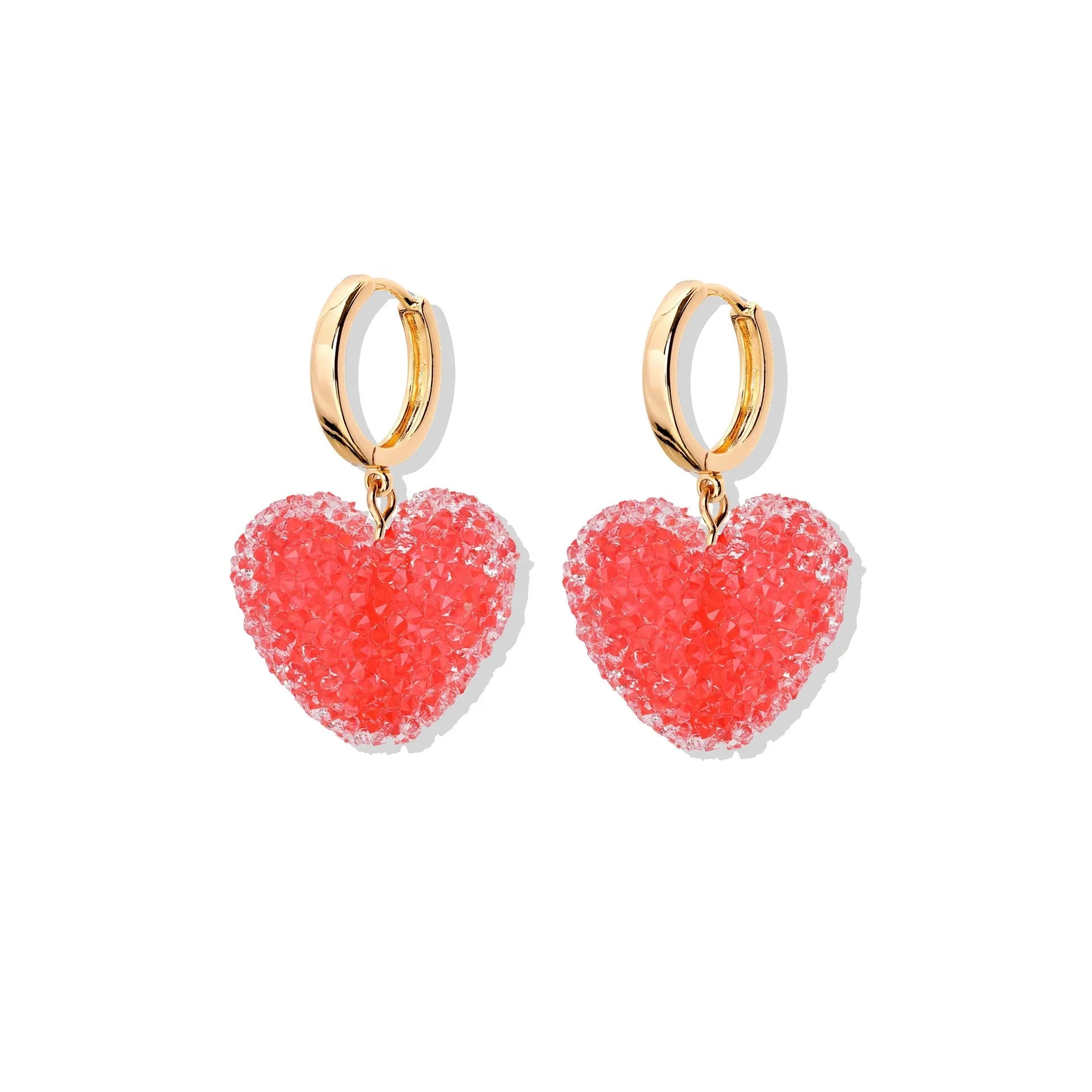 Colored loving heart resin necklace and earrings set with heart-shaped pendant and matching earrings in candy colours