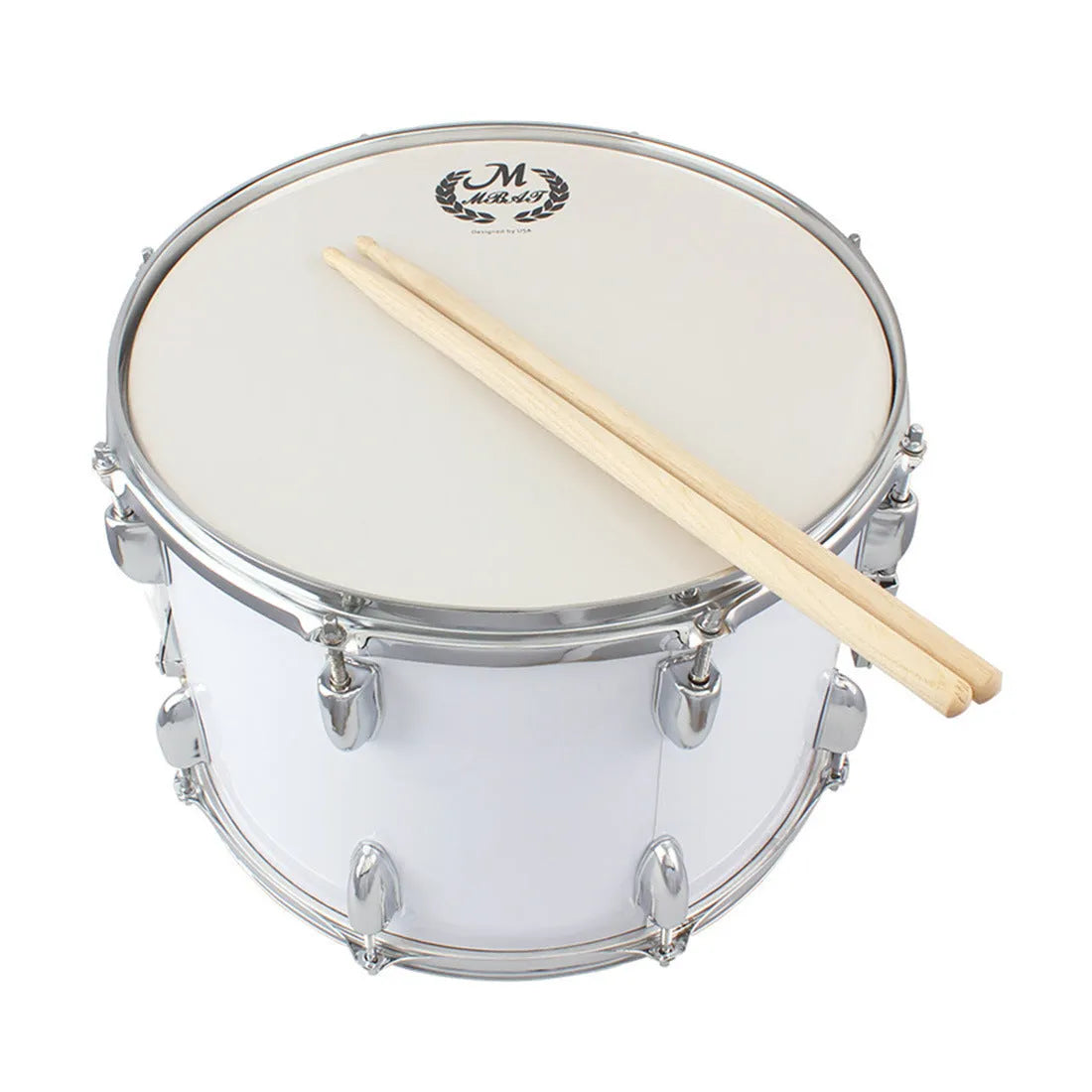 Mebet 14-inch white stainless steel adjustable snare drum with strap and drum stick