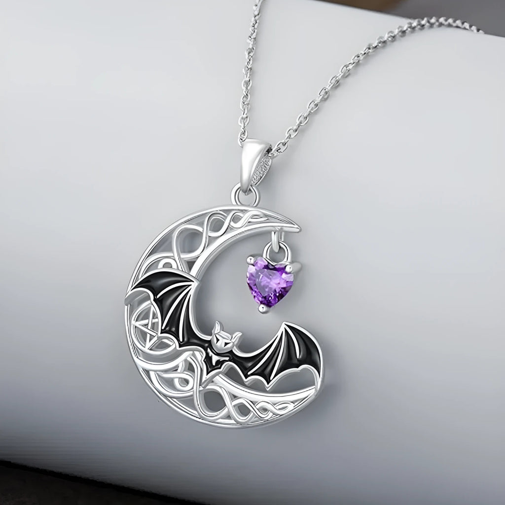 925 silver bat pendant on O-shaped chain with adjustable gothic Halloween style