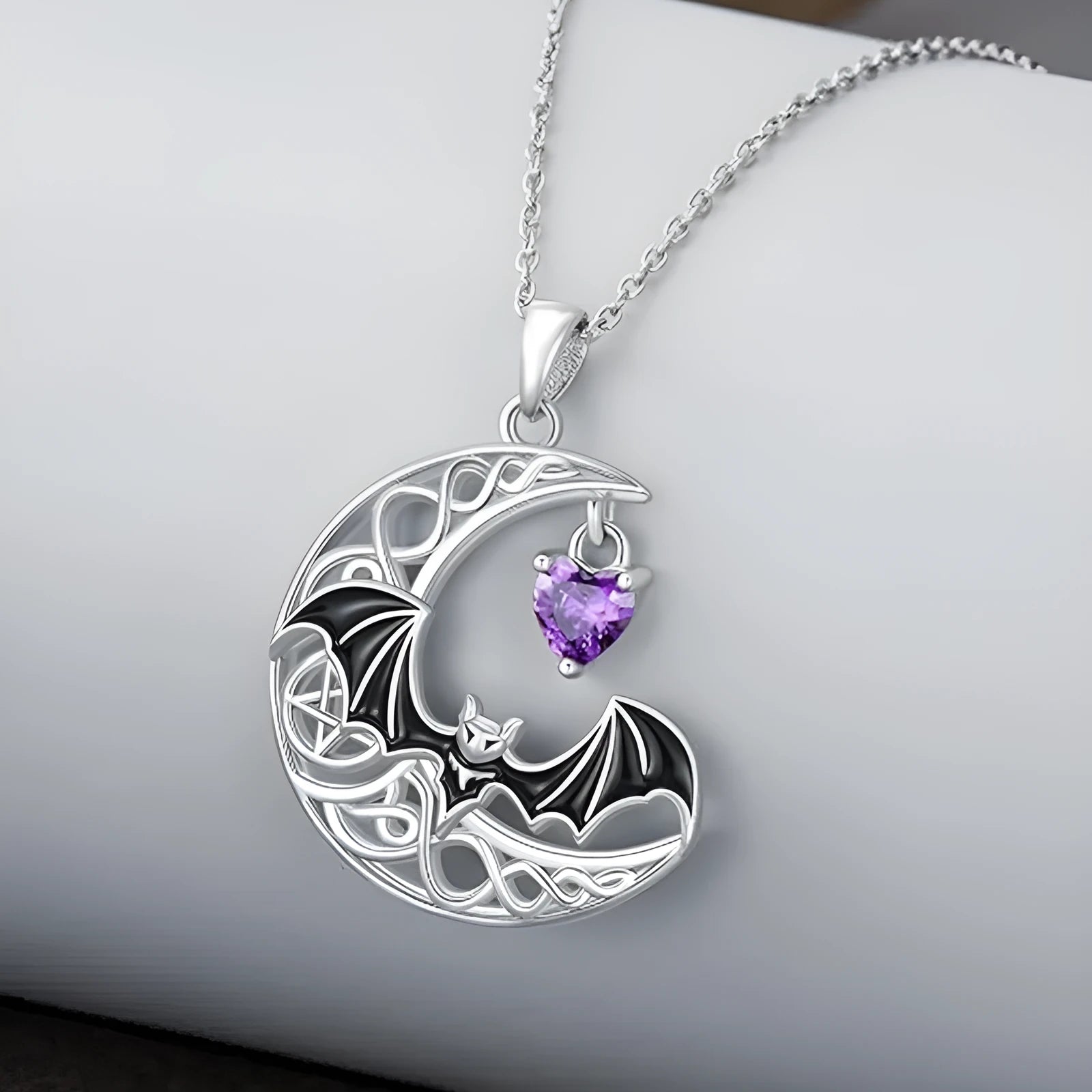 925 silver bat pendant on O-shaped chain with adjustable gothic Halloween style