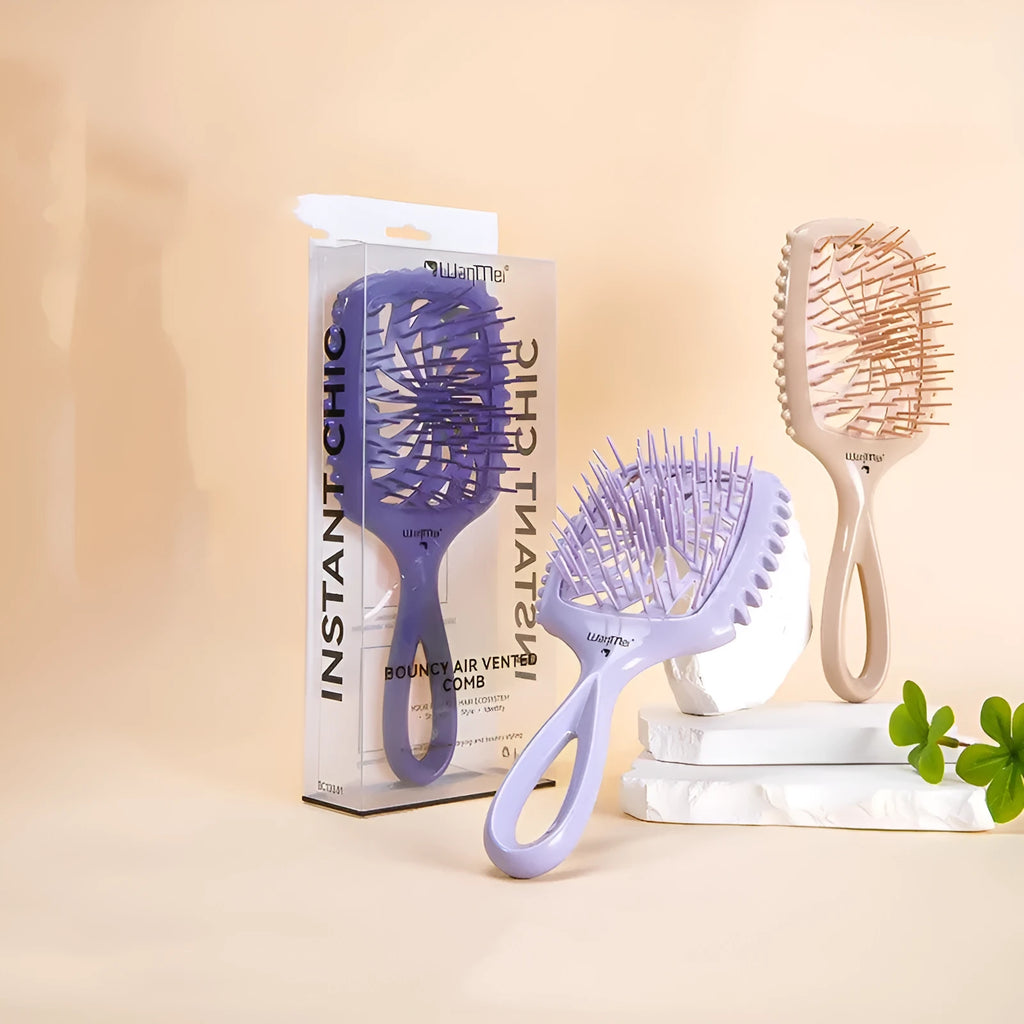 Whirlwind hollow hairdressing comb in dark purple, over 20cm long, ABS TPEE material