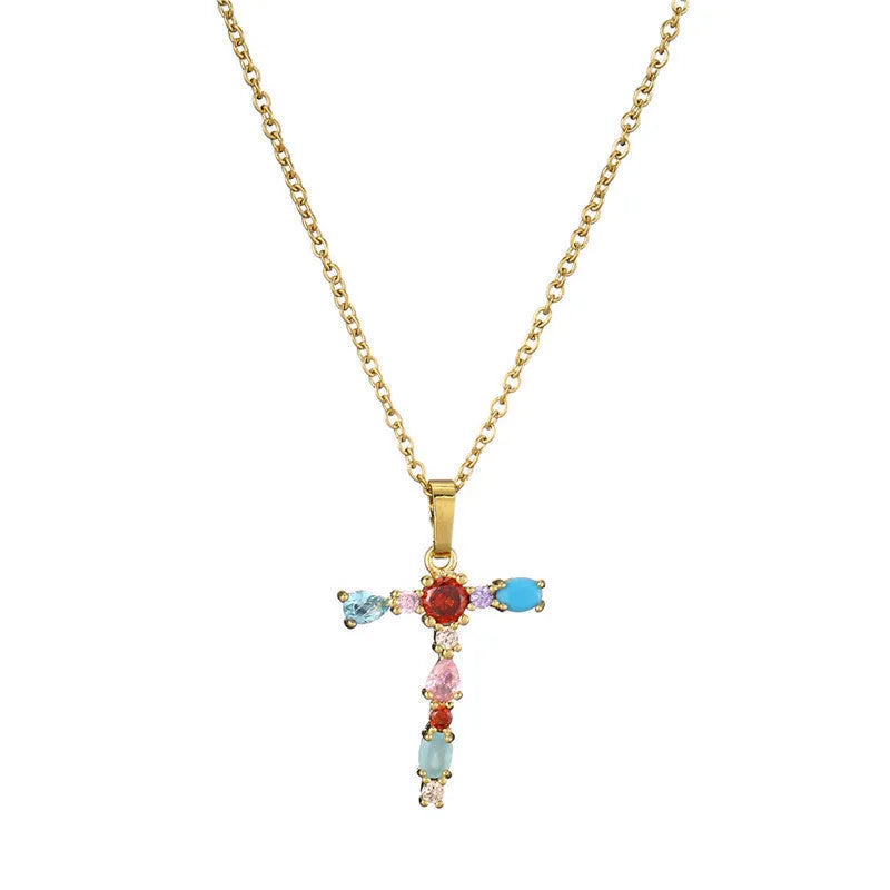 Copper micro-set zirconium English letter initial pendant with matching chain, light luxury style