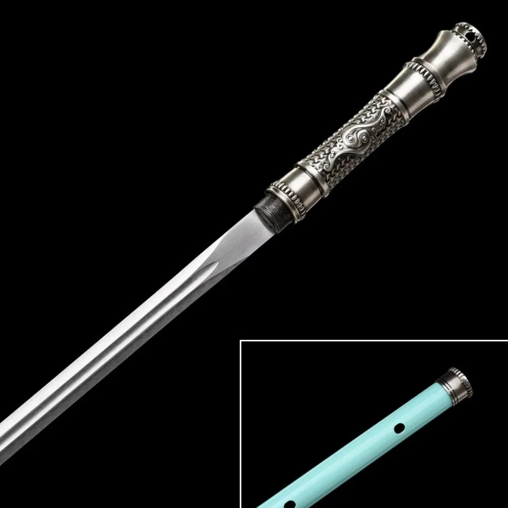 Handmade 78cm integrated sword and blade flute with 50cm high manganese steel blade and reversible 123cm staff blade