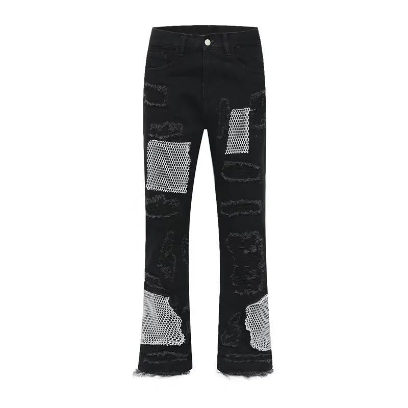 Men's straight leg cotton trousers in black or blue, mid waist, zip fly, non-ironing, sizes XL-3XL
