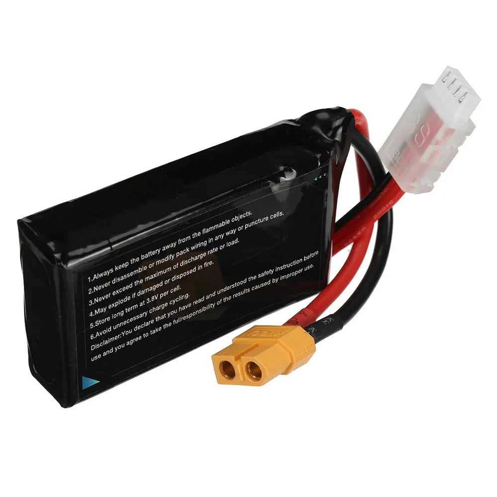 7.4V 1200mAh RC lithium battery pack with dimensions 15x36x70mm.