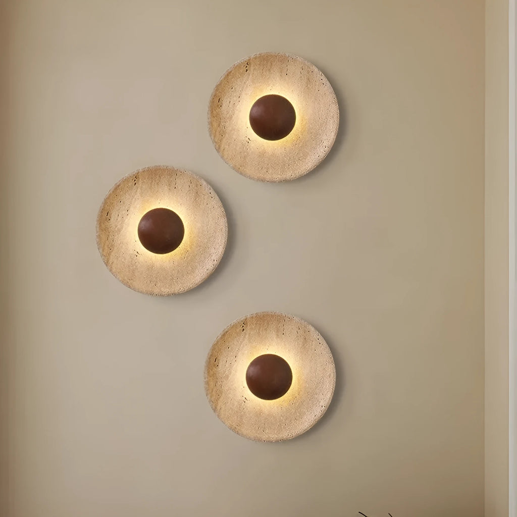 Marble LED wall lamp with tricolor light, walnut colour finish, modern simplicity design for bedside