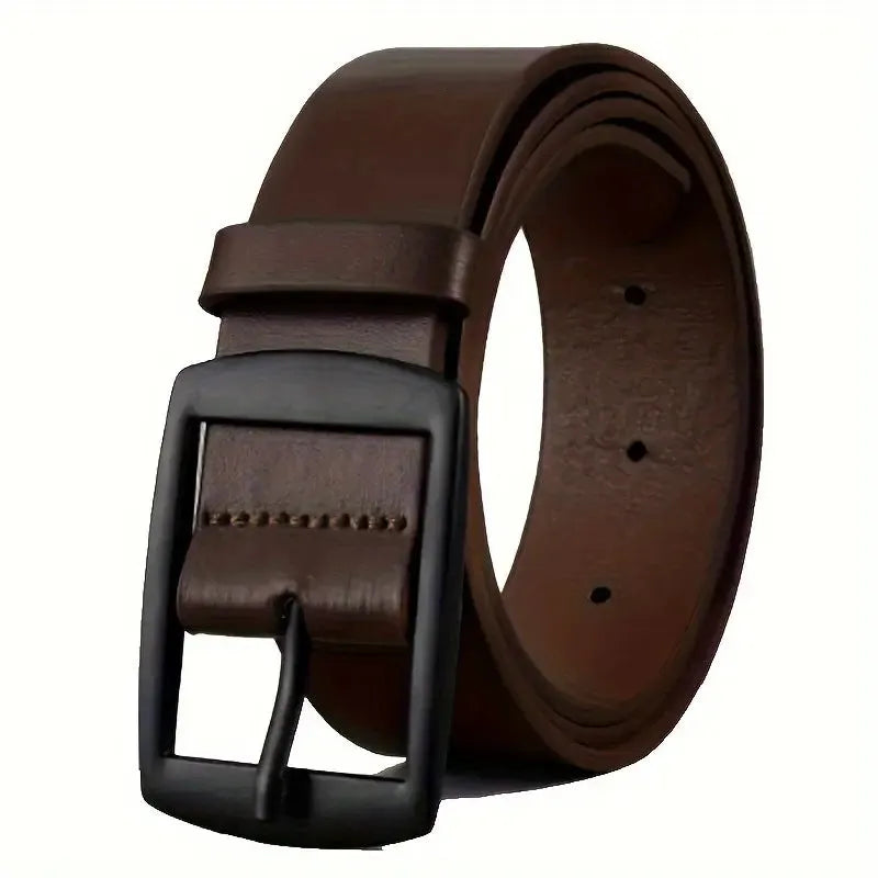 Men business casual imitation leather belt with alloy buckle, 120cm length, black buttons