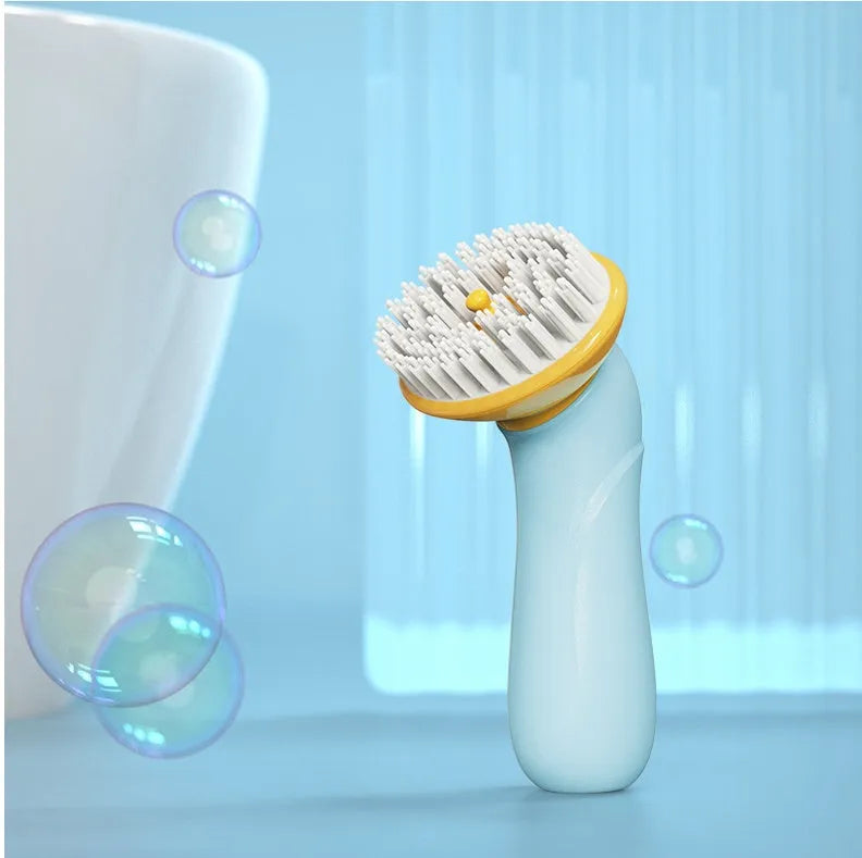 New hand-held blue pet bath brush with ABS PP TPR material 62 by 90 by 160mm for dogs and cats