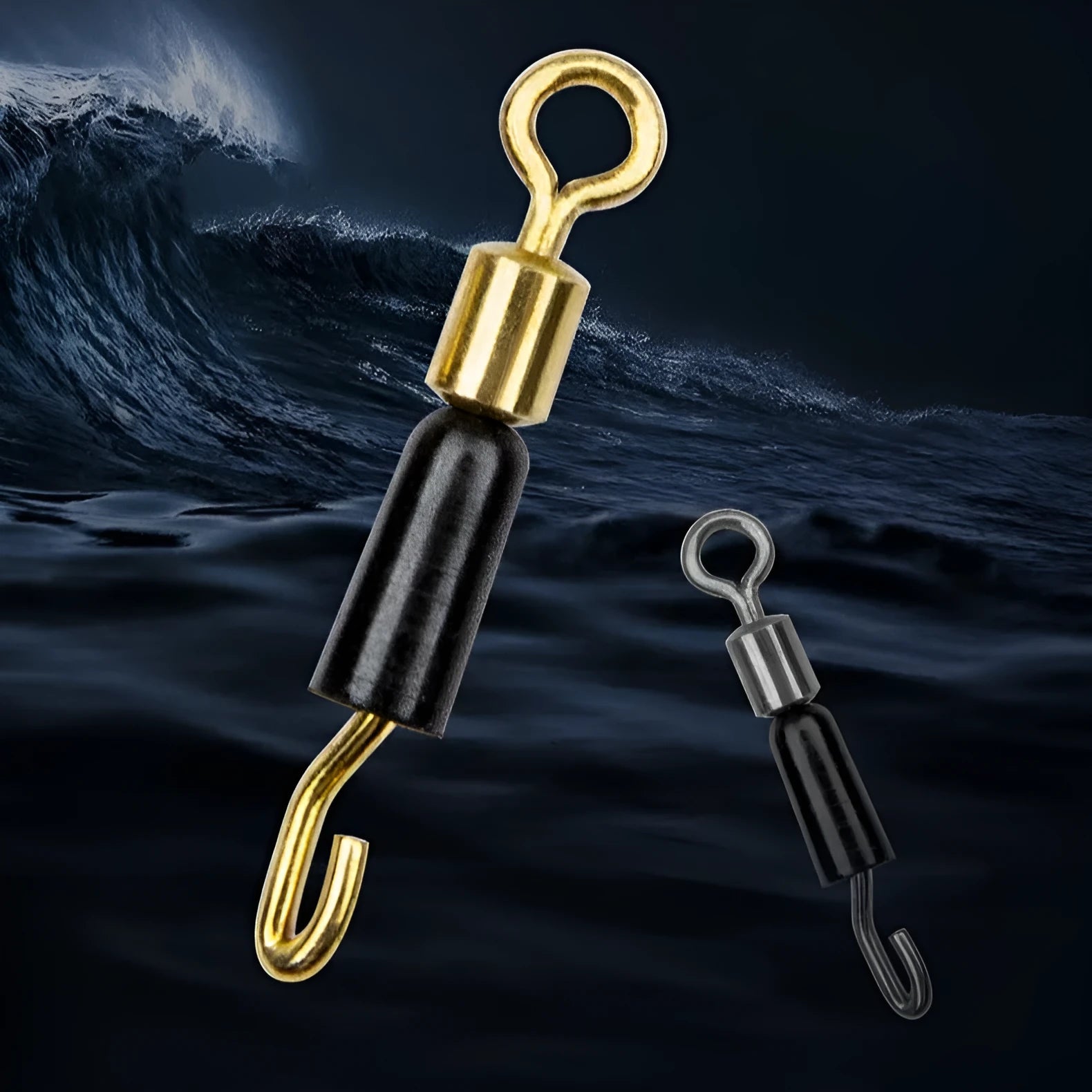 Wire clip fishing swivel pin with silicone opening in three sizes: 13mm, 15mm, and 16mm.