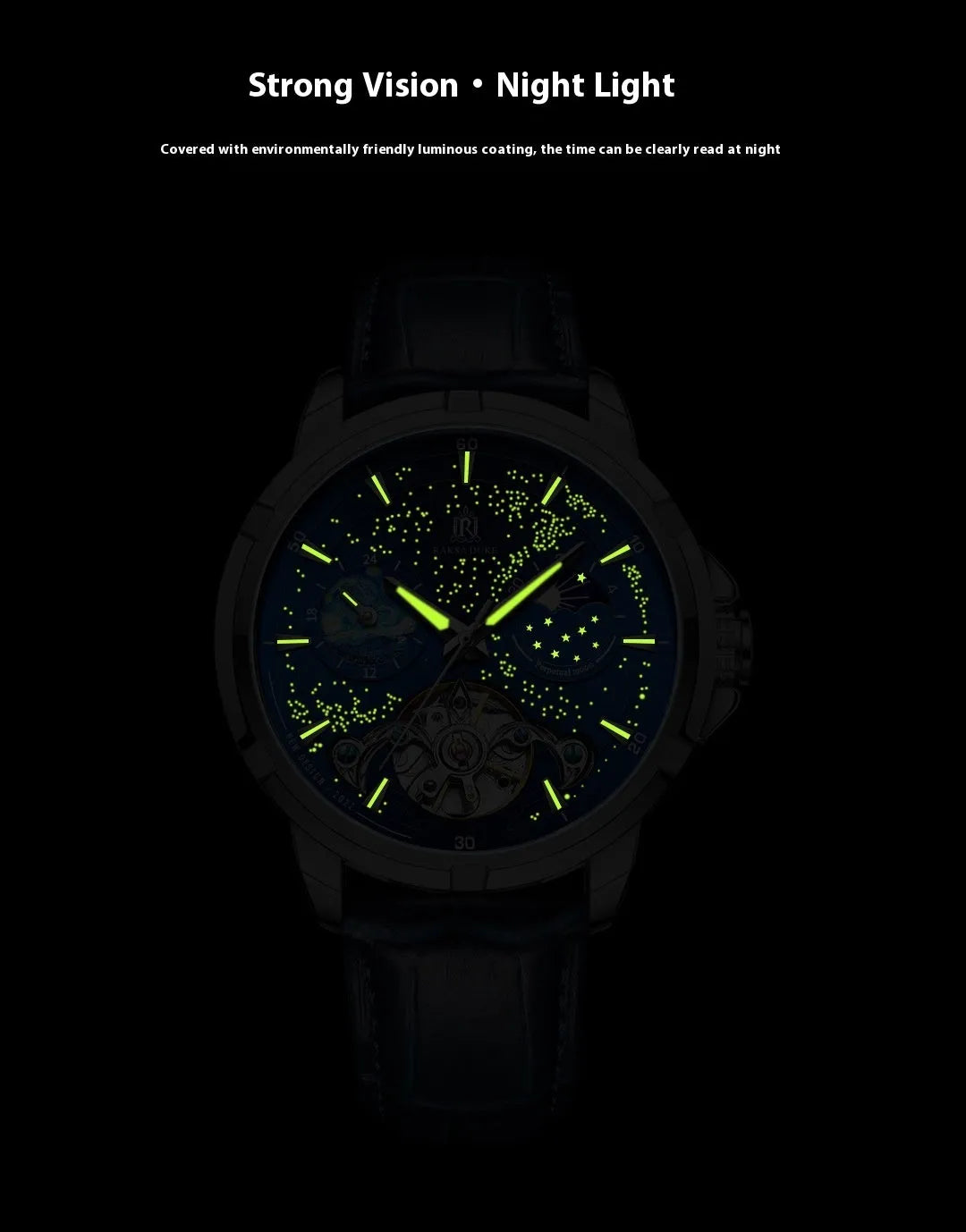 Men's automatic mechanical watch with blue dial and stainless steel case.