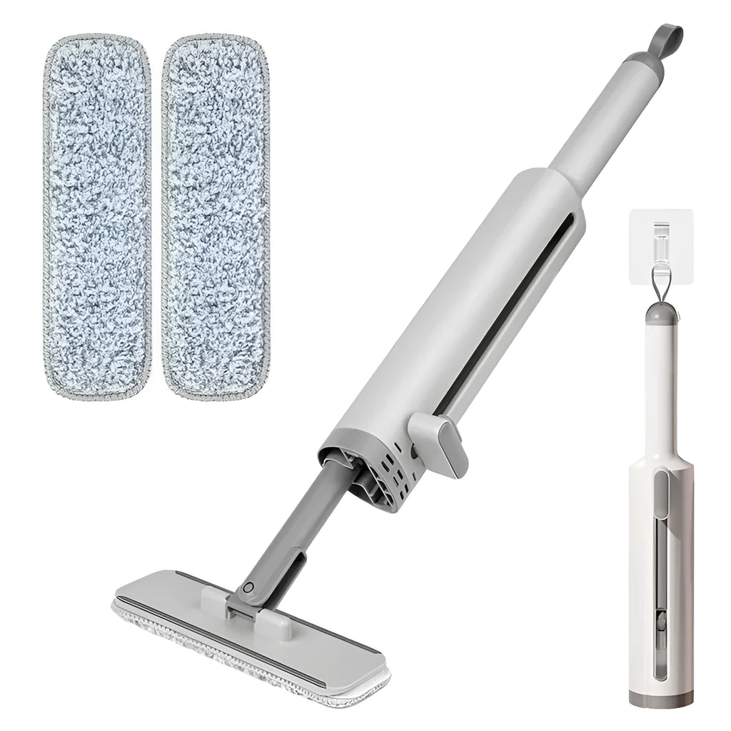 Self-squeeze mini flat mop with microfiber pads and crevice brush in pink, grey or white