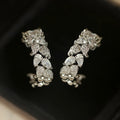 Women's geometric copper earrings with inlaid zircon in white gold colour, wheat and leaf design