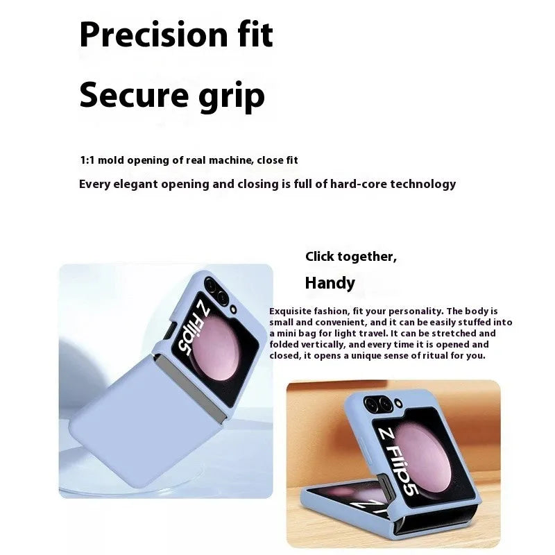 Samsung Z Flip 5 liquid silicone phone case in solid colour with all-inclusive foldable screen coverage