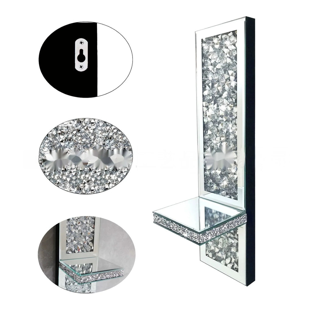 Pair of silver mirror glass candle holders for wall mounting, modern design