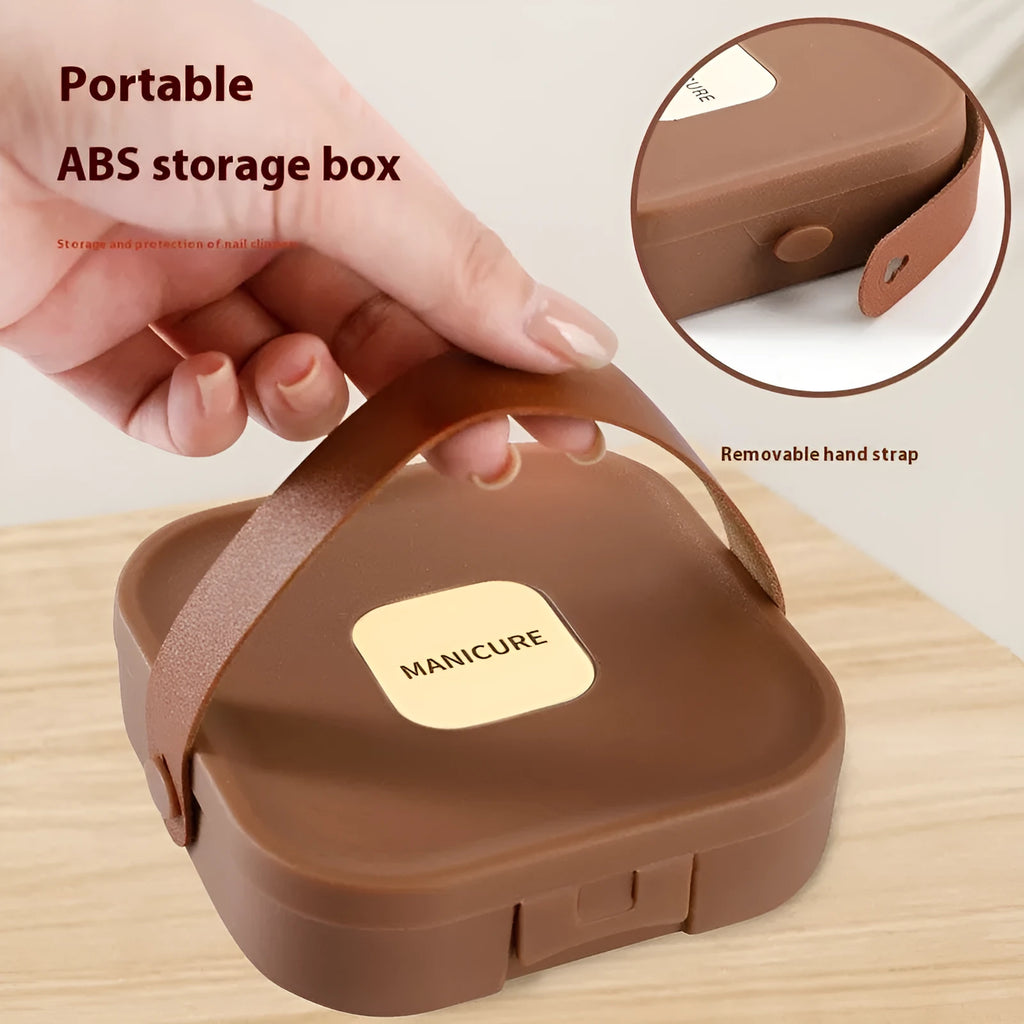 Anti-splash portable household fingernail maintenance kit with seven manicure tools in brown, white and green colours