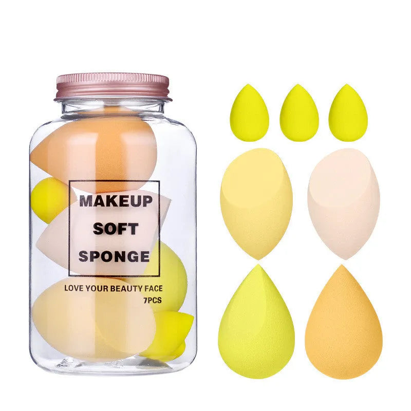 Drift Bottle boxed beauty egg 7 cans powder-free water-soft makeup sponges in taro purple, strawberry pink, mango yellow, and avocado green