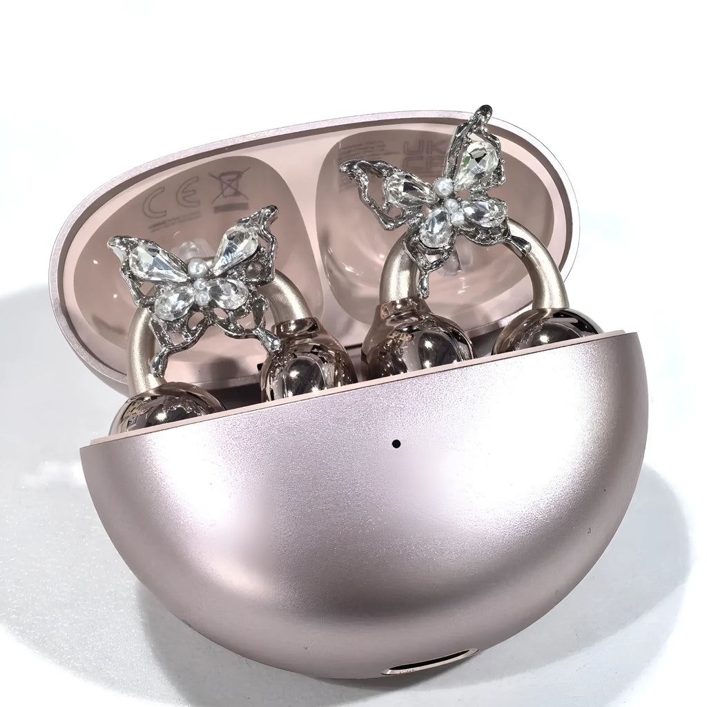 Silver copper earphone clip with diamond bow and drill buckle design for headphones