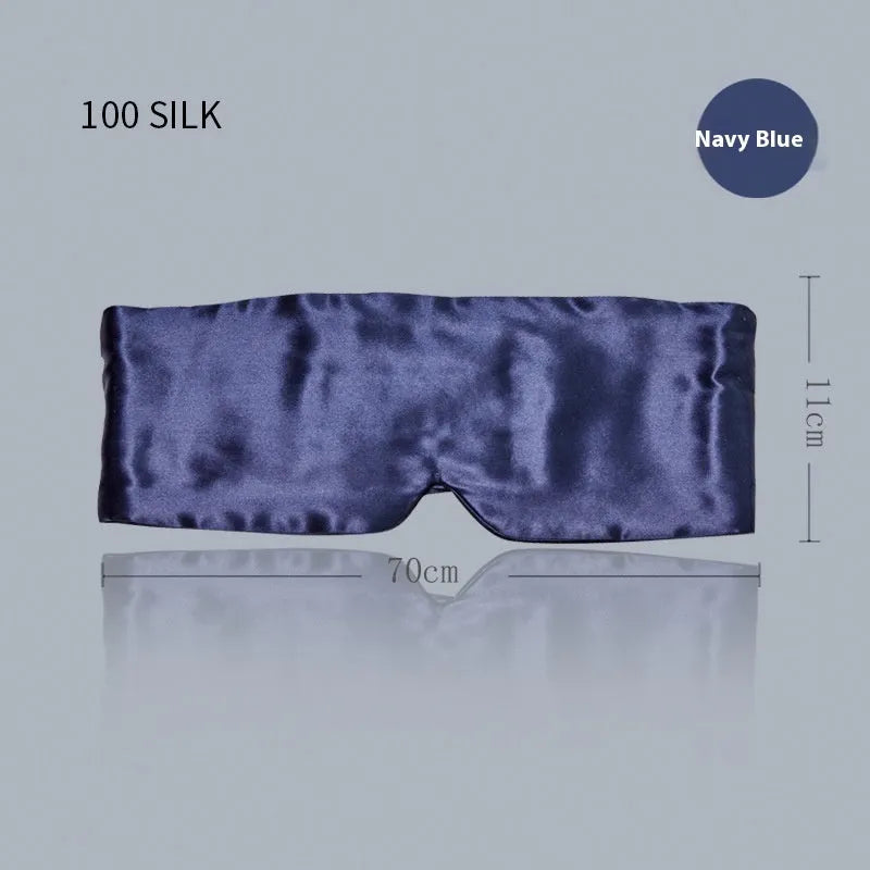 Mulberry silk sleep mask shown in one of seven colours: black, champagne gold, navy blue, silver grey, white, pink, or green.
