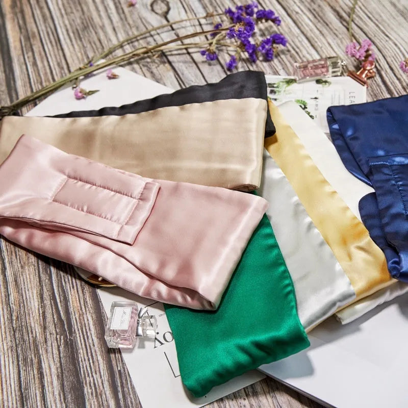 Breathable mulberry silk sleep eye mask shown in champagne gold colour.