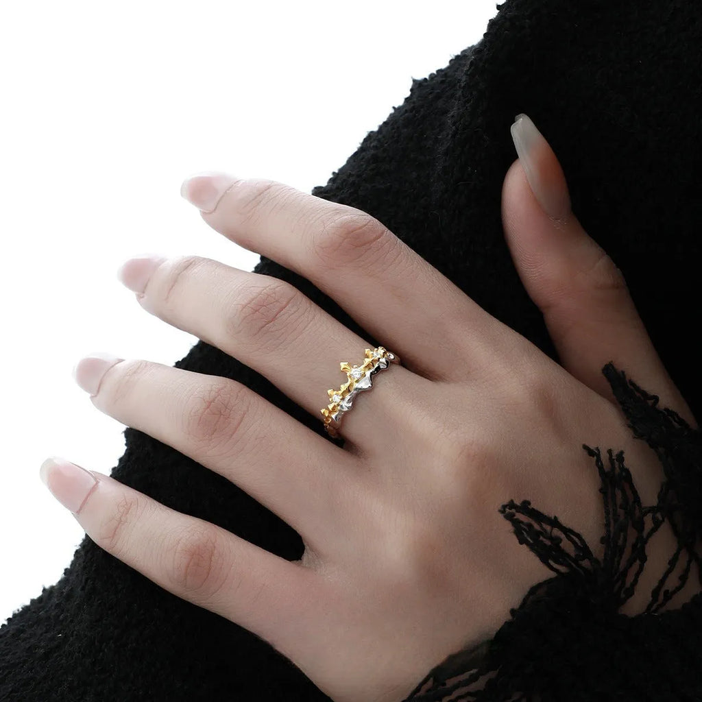 Princess Knight adjustable opening couple's ring in electroplated silver on white background.