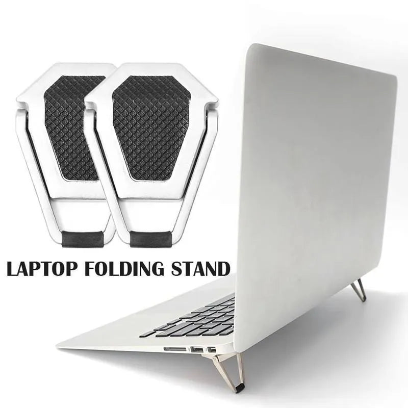 Foldable aluminium laptop bracket with 3M adhesive measuring 4.8cm x 3.5cm