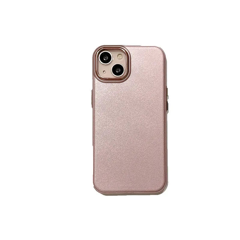 Imitation leather phone case for iPhone 15 Pro Max in solid black colour with embossed texture and protective edge