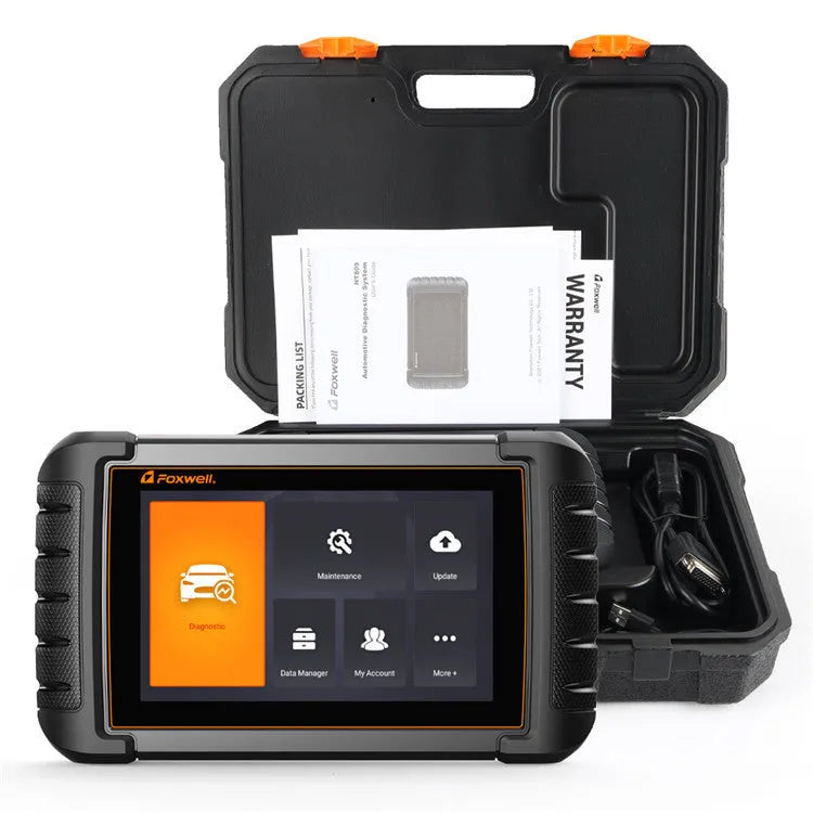 NT809 automotive diagnostic scanner with accessories including diagnostic cable, OBDII adapter, and packaging options