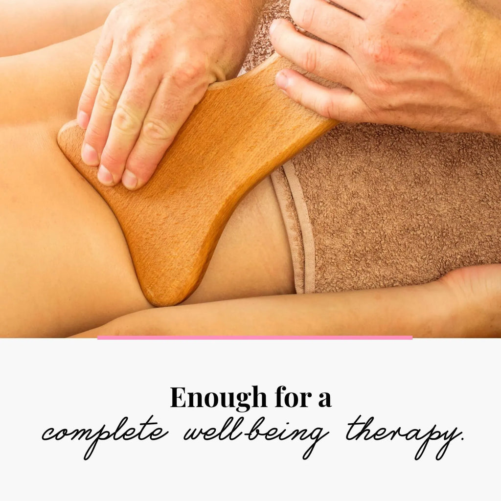 Natural beech wood massage roller set showing multiple shapes including T-type and wheel rollers.