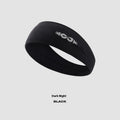 Seamless knitted exercise hair band in black, grey, or blue, made from nylon and spandex blend.
