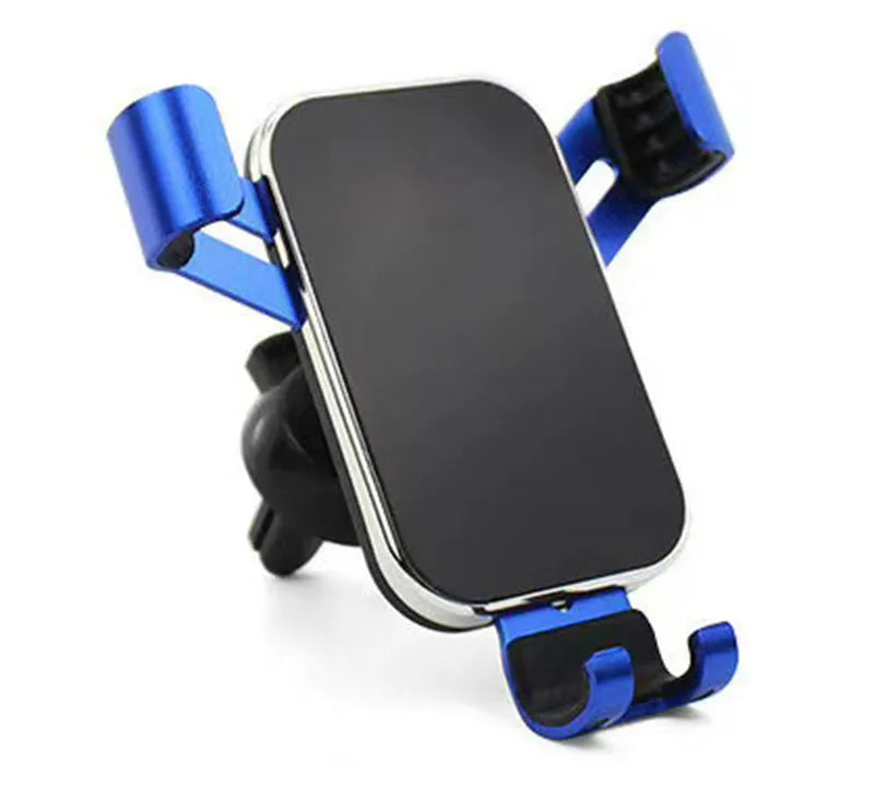 Car aluminium alloy mobile phone holder electroplated finish in black on car dashboard