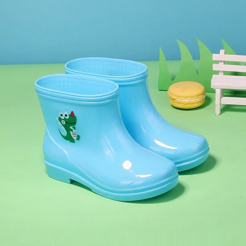 Children's non-slip rain boots with plastic upper, mid-calf length, solid colour, autumn winter student shoes