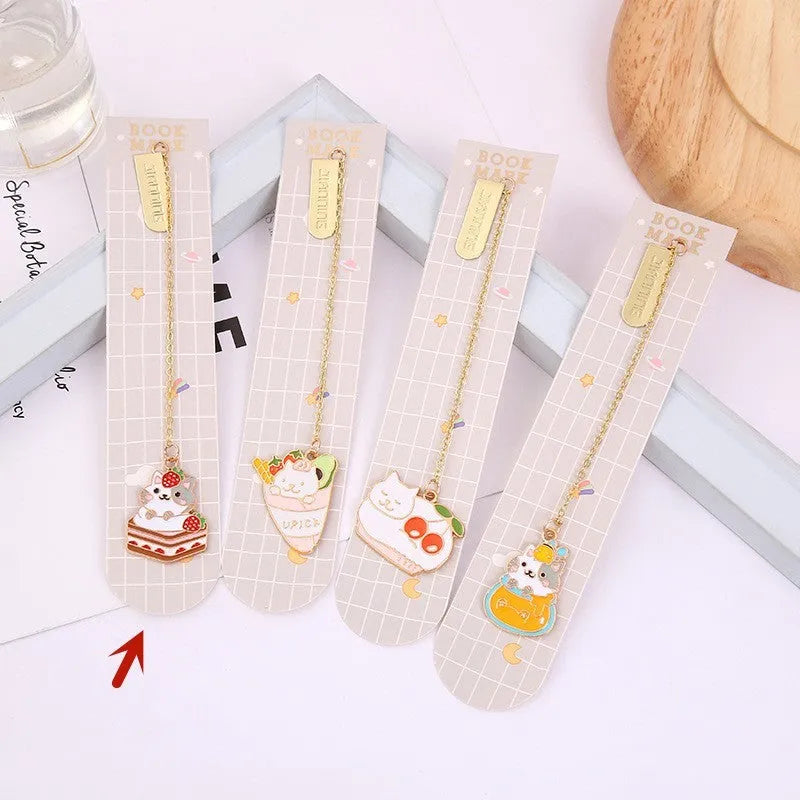 Jane Key Foodie Cute Pet Cat cartoon design metal pendant bookmark on PVC card.