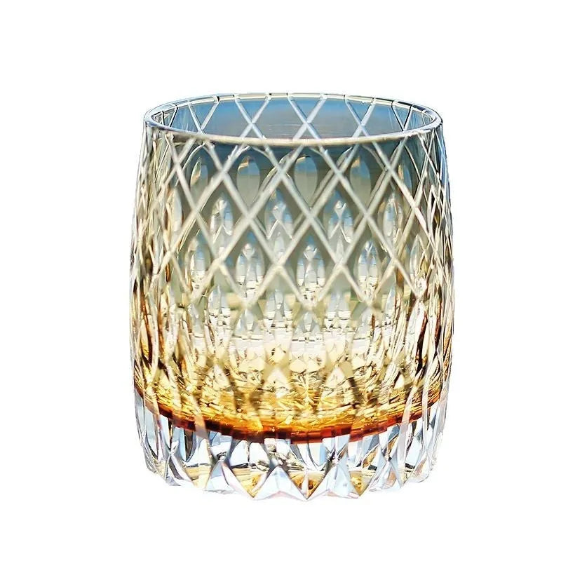 Japanese-style carved crystal whiskey glass in Gray Mist colour, simple style, 301-400ml capacity