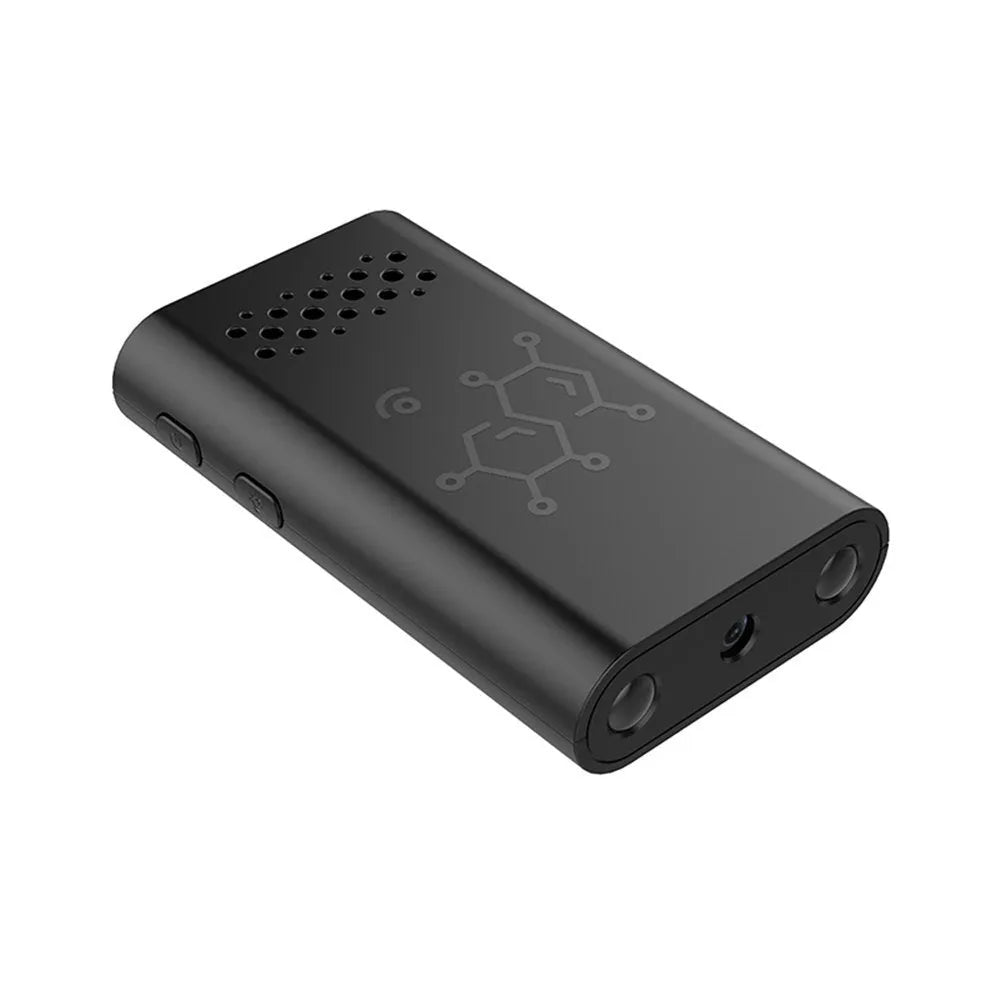 Black smart security camera baby monitor with WiFi connectivity for mobile phone remote viewing