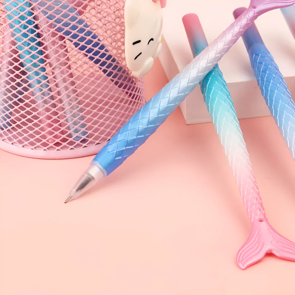 Mermaid pen with 0.38mm needle tube tip in cartoon design and plastic shell