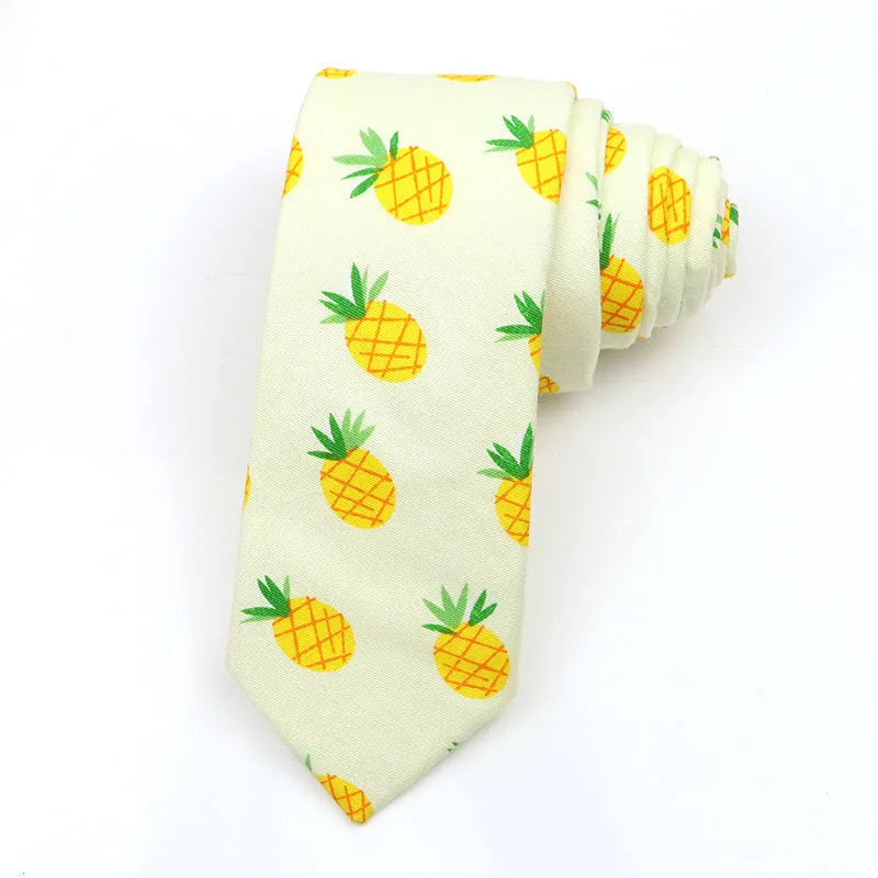 Narrow cotton bow tie with Korean-style cartoon patterns in multiple colour options