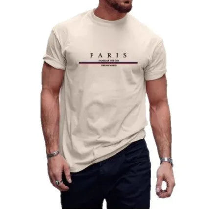 Men's pure cotton short-sleeve t-shirt with letter printing in apricot colour, loose fit style