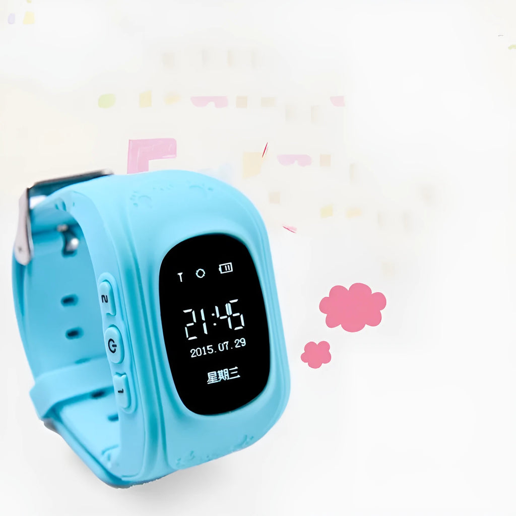 Children's smart watch with GPS positioning, 0.96 inch LCD screen, blue colour, plastic wrist strap