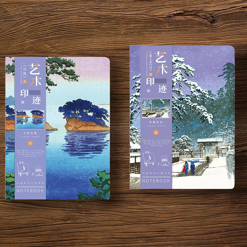 Ukiyo-e series retro artist hand ledger notebook showing Kanagawa wave cover design.